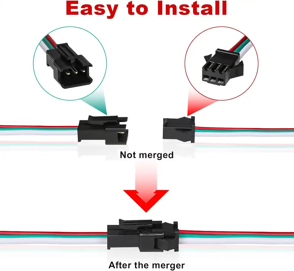 30 Pairs JST SM 3 Pin Connectors 15cm 20AWG Wire Female/Male LED Connector for WS2812B WS2811 WS2812 LED Strip Light image 5