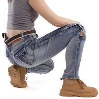 Jean de moto en Kevlar pour femmes, coupe-vent, résistant à l'abrasion, pantalon de protection bleu, pantalon d'équitation tout-terrain, quatre saisons 6