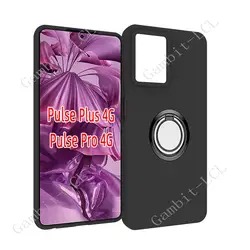 Premium TPU Soft Silicone Phone Case with Back Ring Holder Bracket - 6.65 2024 Edition for HMD Pulse Plus (Ring Case Black)