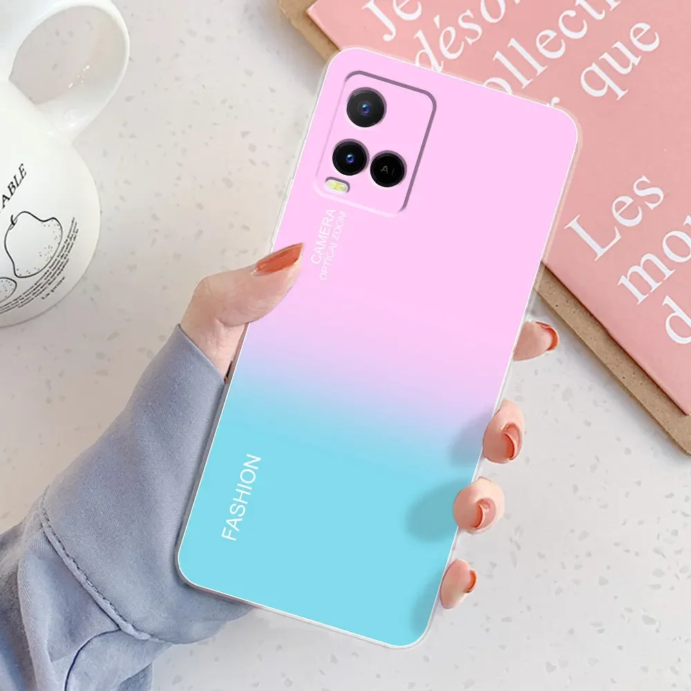 BRAND SET Custodia per Vivo Y21/Vivo Y33s Marmo Progettato Cover Posteriore in Vetro Temperato Protezione Antiurto in Silicone TPU Case per Vivo Y21/Vivo Y33s-Rosa Viola