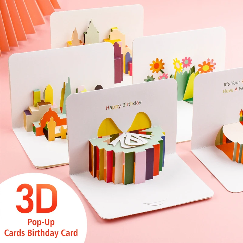 

3D Pop-Up Cards Birthday Card Thank-you Girl Kids Wife Husband Birthday Gift Cake Greeting Card Postcards For Mother's Day