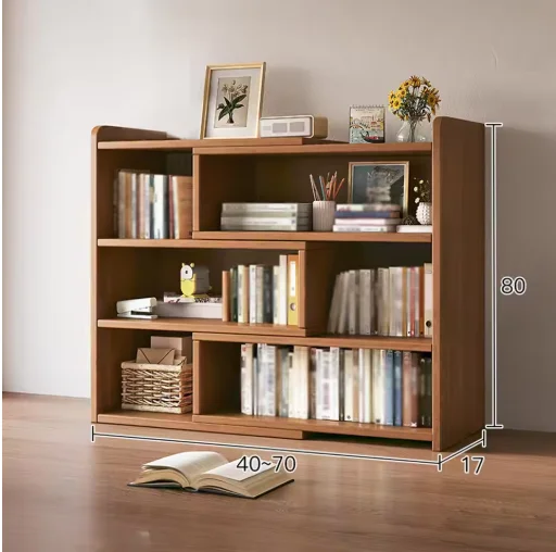 Modern Wooden Furniture Bookcase Rotating Storage Rack Retractable and Extendable with Backboard for Bedroom Study Room Students