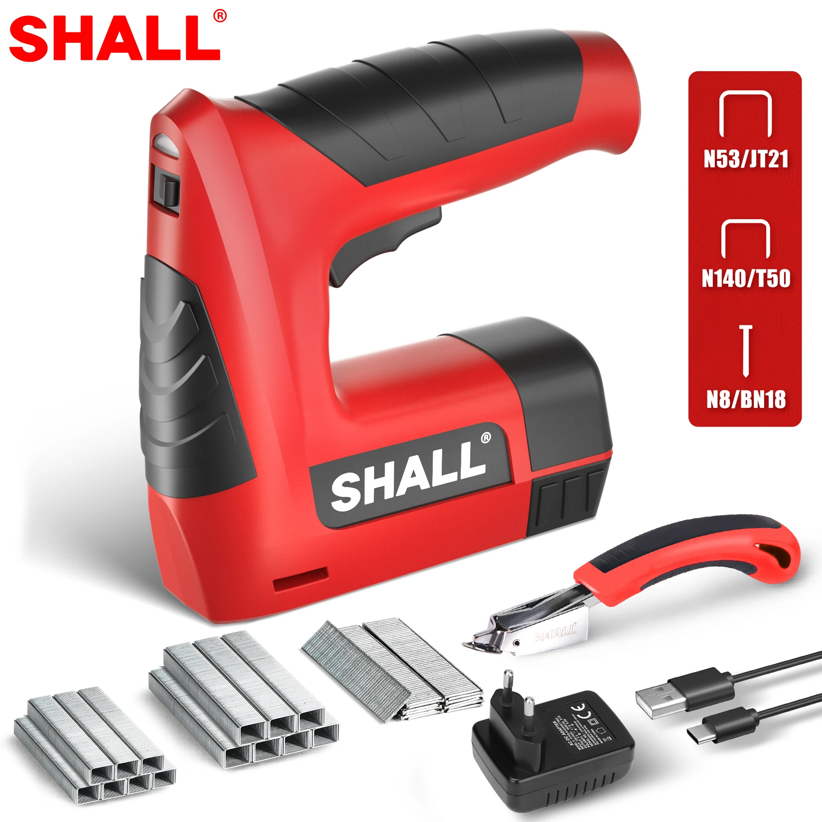 SHALL 3in1 Cordless Staple Gun with 2500 Staples 4V Rechargeable Brad Nailer Set Electric Nail