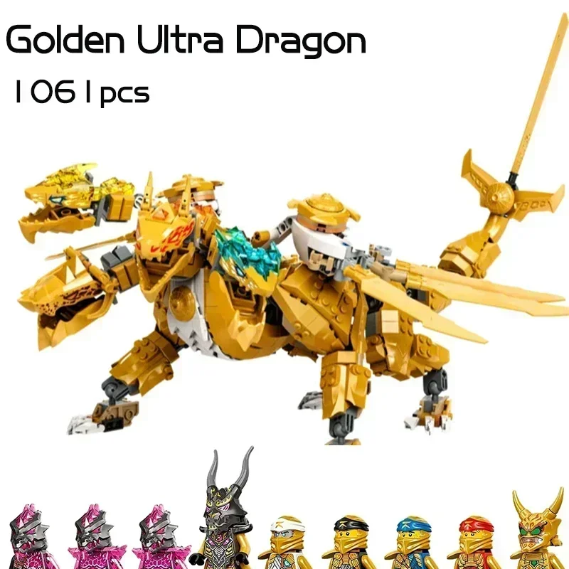 Nuova Stagione 17 Ninja Series Golden Ultra Dragon Building Blocks Tetraposauro Drago A Quattro Teste 71774 Mattoni Giocattoli Per Regali Per Bambini