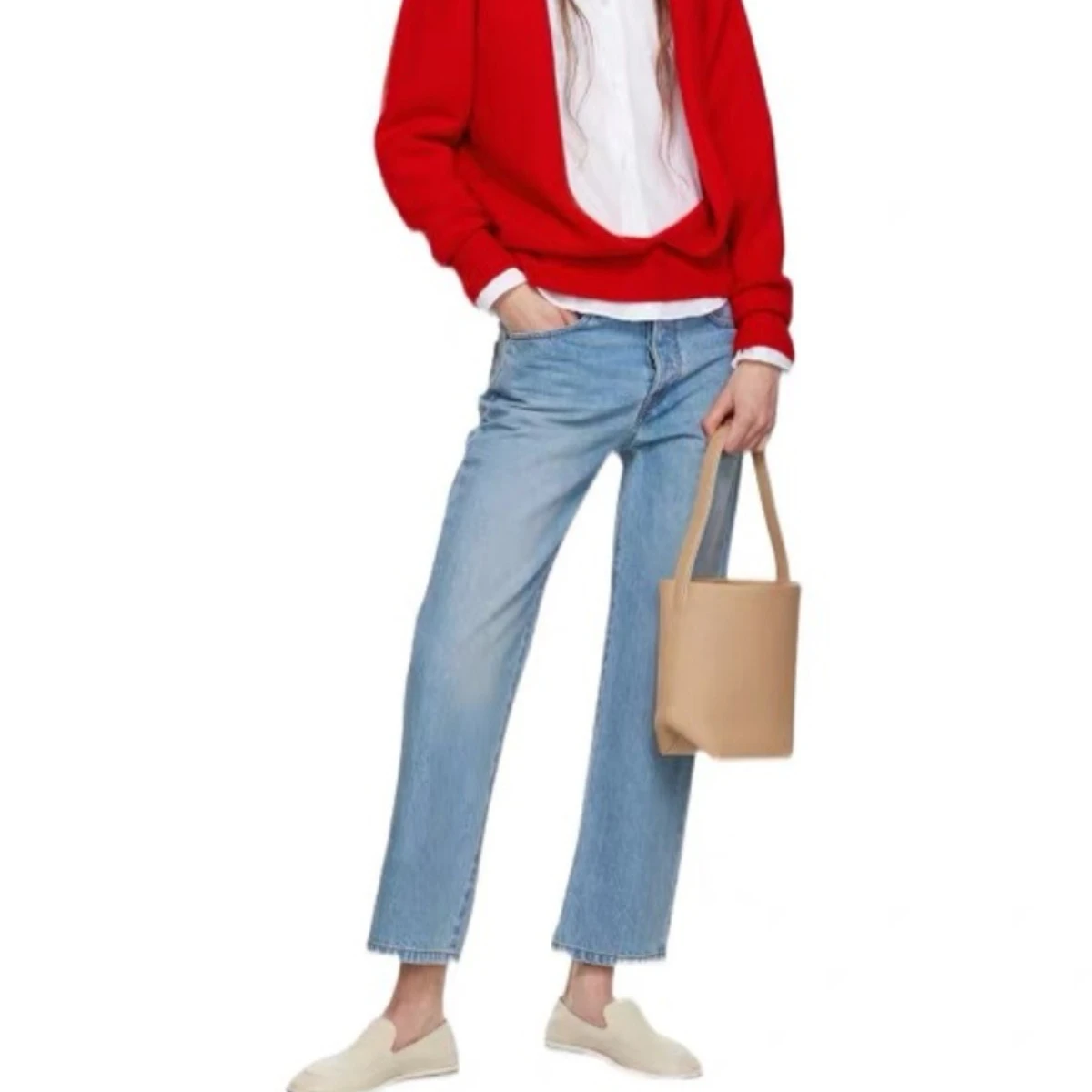

Fashionable Blue Straight Cotton Cropped Jeans Woman