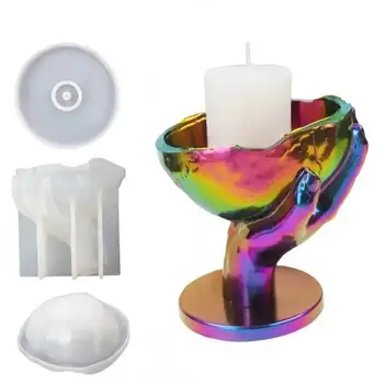 New 3D Skull Candlestick Hand Held Mould Storage Box Silicone Mold Crystal Epoxy Resin Candle Holder Molds Home Halloween Decor