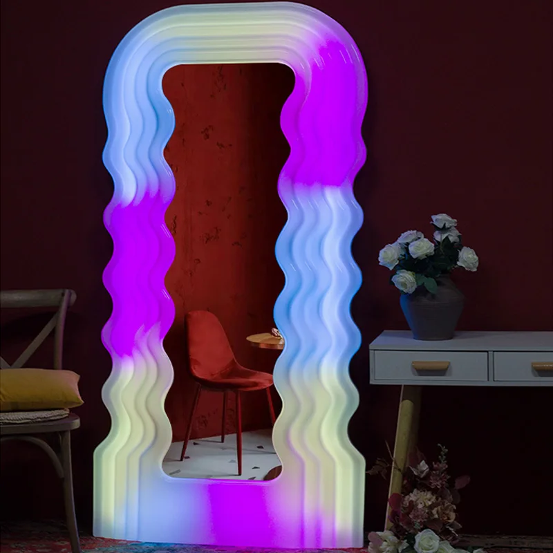 

Creative Decor Mirror Blocks Light Big Wavy Luxury Modern Full Length Mirror Kawaii Cool Espejos Decorativos Household Products