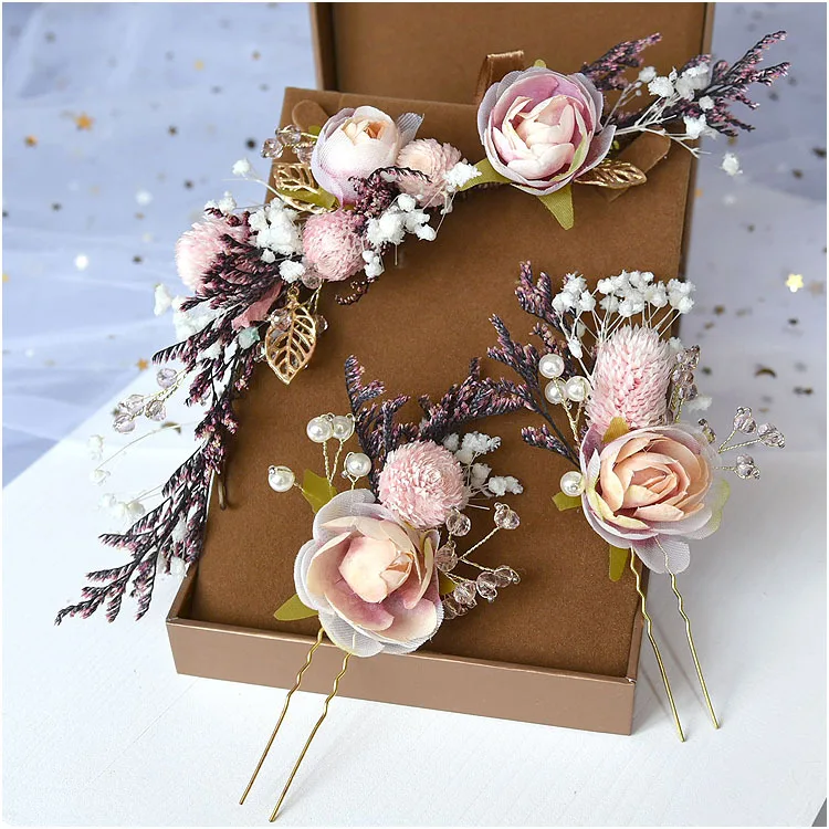 

Новый головной убор Феи невесты Мори кружевные палочки для волос в виде сухих цветов принцессы набор повязок на голову корейские свадебные украшения для волос для свадебной вечеринки