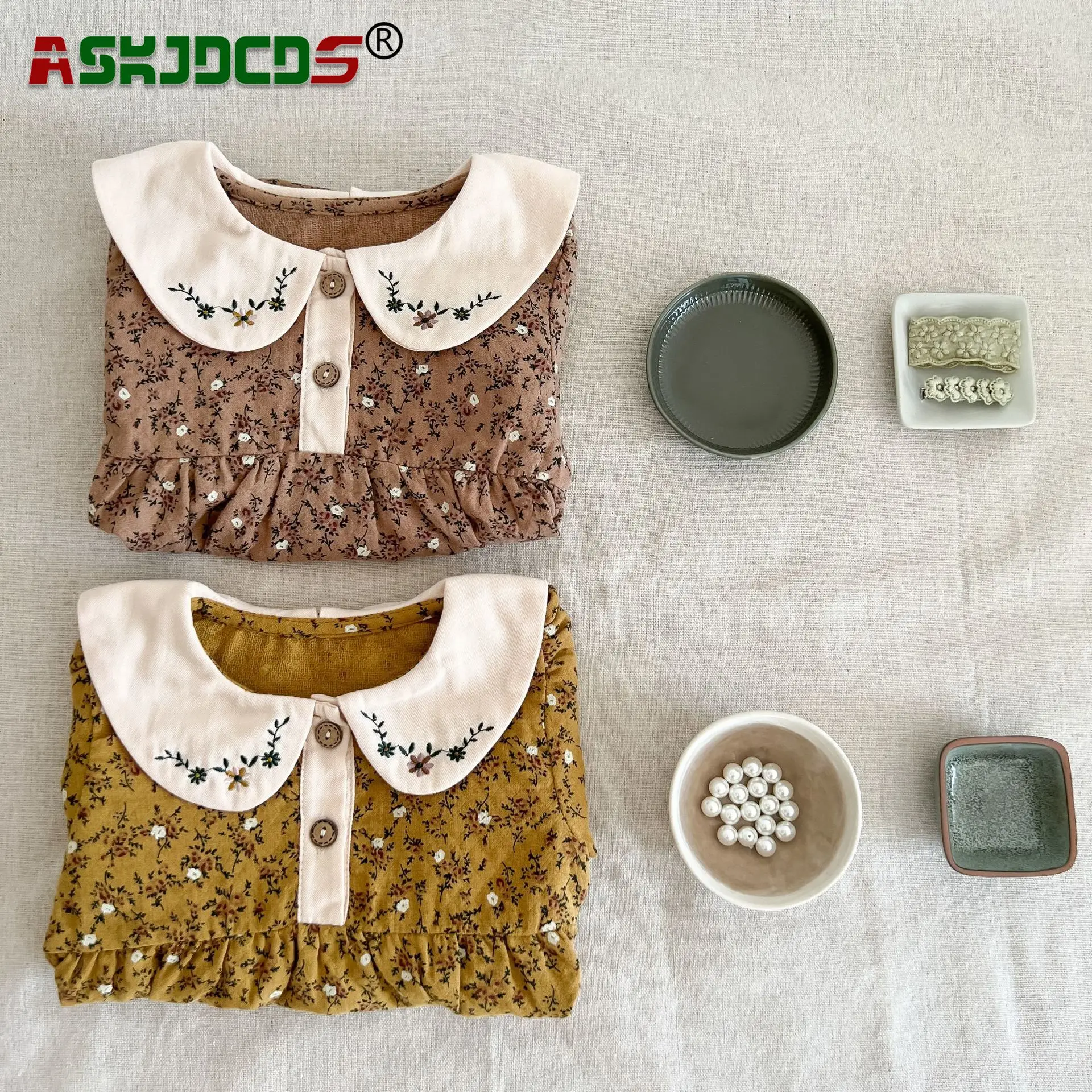 2023 Autumn Spring Overalls Bodysuits 0-3Y Newborn Baby Girls Full Sleeve Floral Peter Pan Collar One-piece Infant Kids Cotton