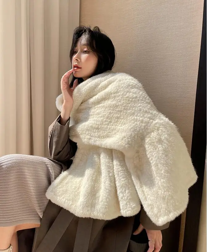 Neue Luxus frauen Echt Nerz FUR Schal Dame Mode Gestrickte Schals Wraps Winter Warme Weiche Schalldämpfer – Detail 9