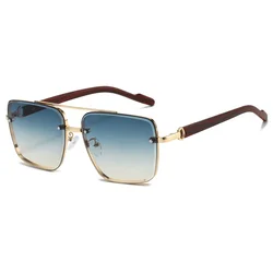 KAMMPT Retro Square Metal Shades Women's Designer Driving Sunglasses with Double Bridge (Golden frame)