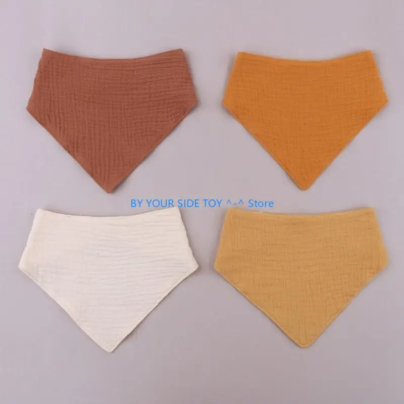 4 Pcs 먹이 턱 받이 부드러운 순수 코 튼 두건 Drool 삼각형 스카프 선물 모슬린 흡수 타액 T U6XE