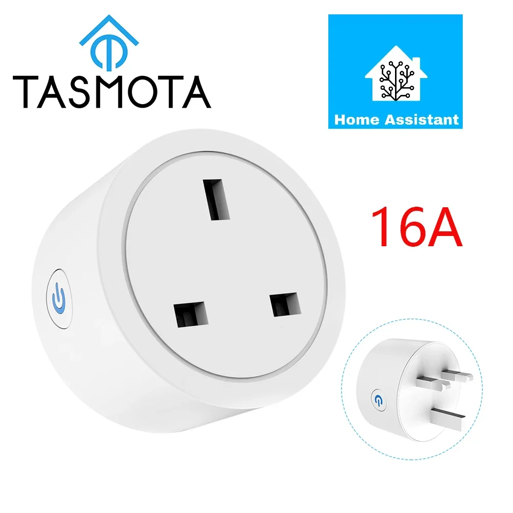 Pre Flashed TASMOTA UK Plug WIFI 16A Adapter Smart Socket Outlet with Power Monitor MQTT Works With Home Assistant ESP8285 smart plug,smart switch