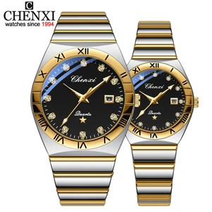 CHENXI Luxury Quartz Couple Watch for Men Women Calendar Dial Casual Watches Clock Stainless Steel Original Couple Wristwatches