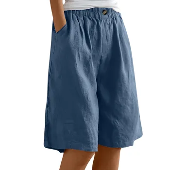 Elastic Waist Pocket Cotton Shorts 1