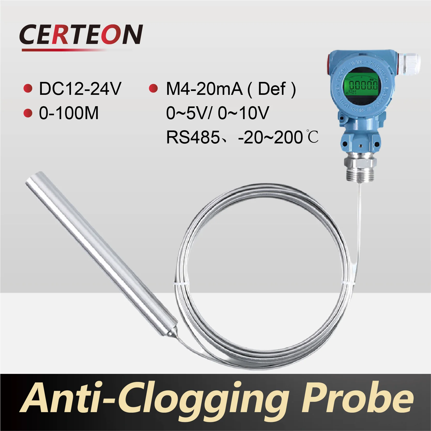 Submersible Level Transmitter Liquid Level Sensor 4-20mA RS485 for Industrial Application Stainless Steel Cable High Temperature