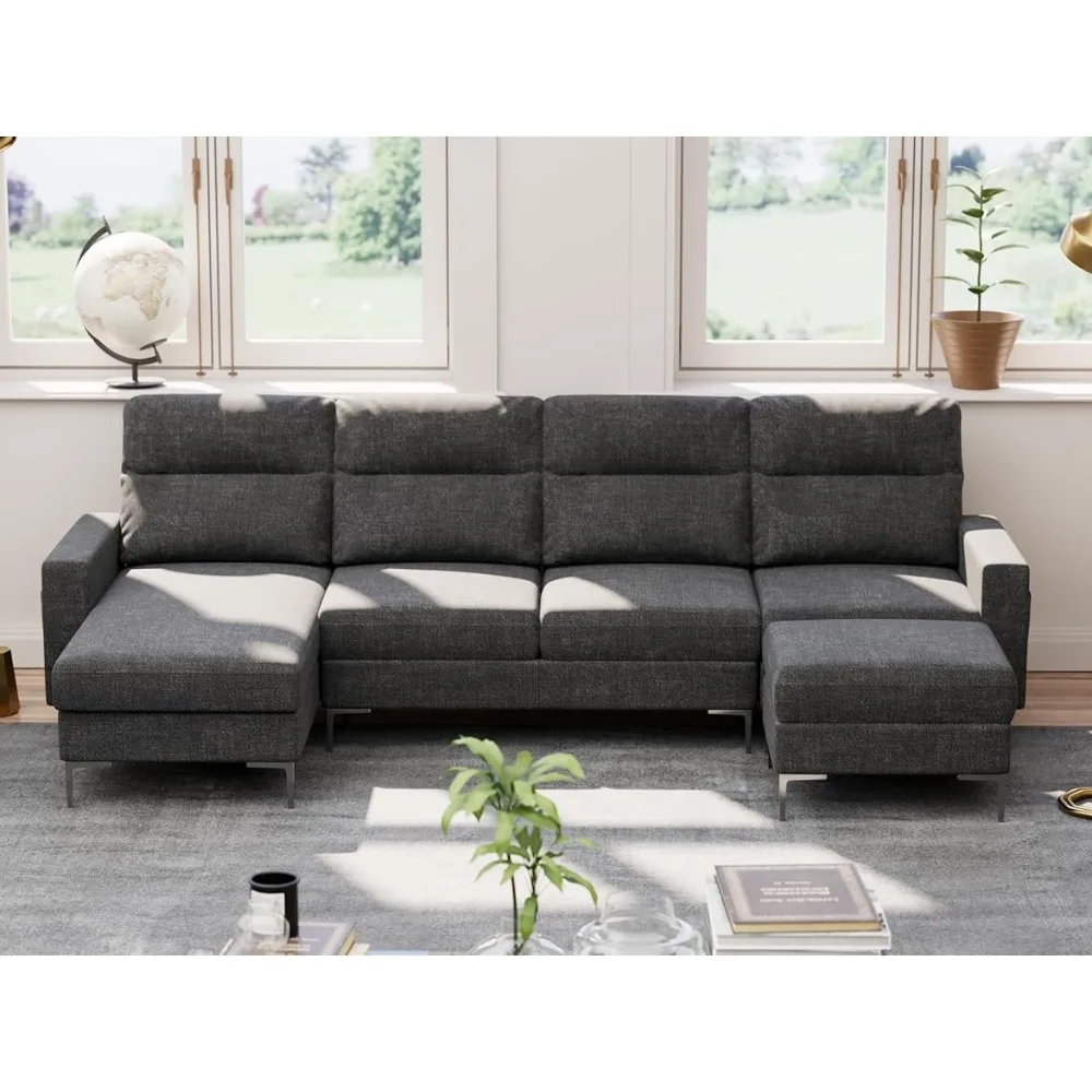 

Секционный диван, U-образный секционный диван со съемным диваном, тканевый диван на 4 места, металлические ножки для гостиной темно-серого цвета