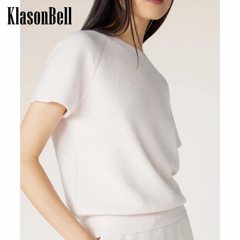 311-klasonbell-women-simple-solid-jacquard-knitwear-top-women's-elegant-versatile-o-neck-collect-waist-soft-fit-t-shirt