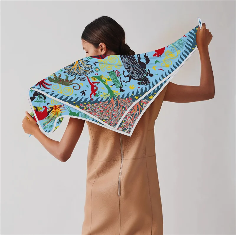 POBING Twill Seide Schal Frauen Euro Pferd Druck Platz Schals Echarpes Foulards Femme Wraps Bandana Lxury Hijab – Detail 17