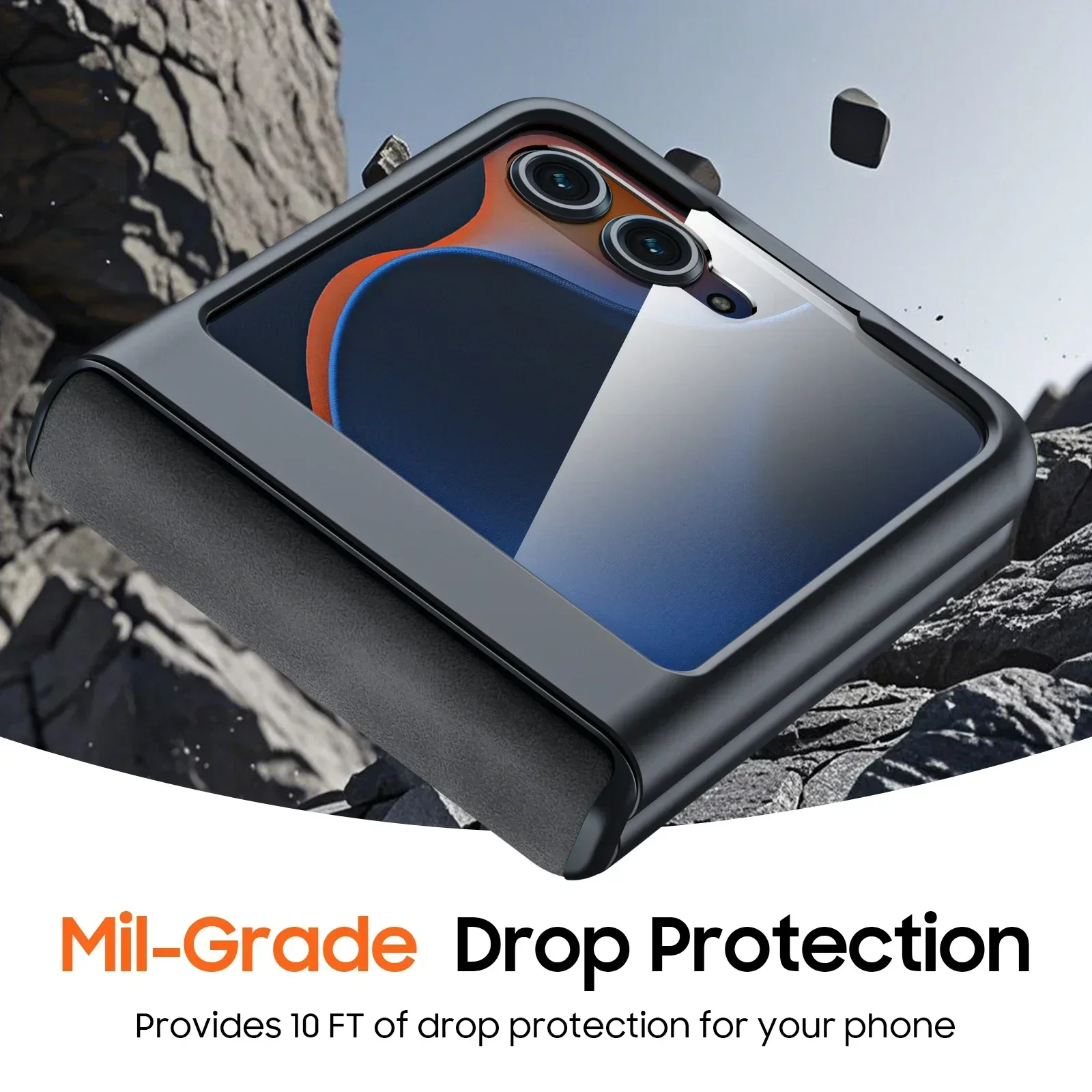 Sleek Black PU Leather Matte Shockproof Phone Case with Screen Protector