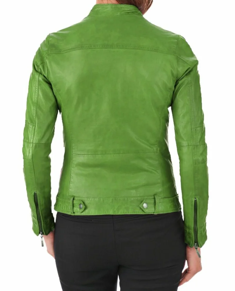 Women Leather Jacket 100% Genuine Green Lambskin Leather Coat Genuine Leather Jacket