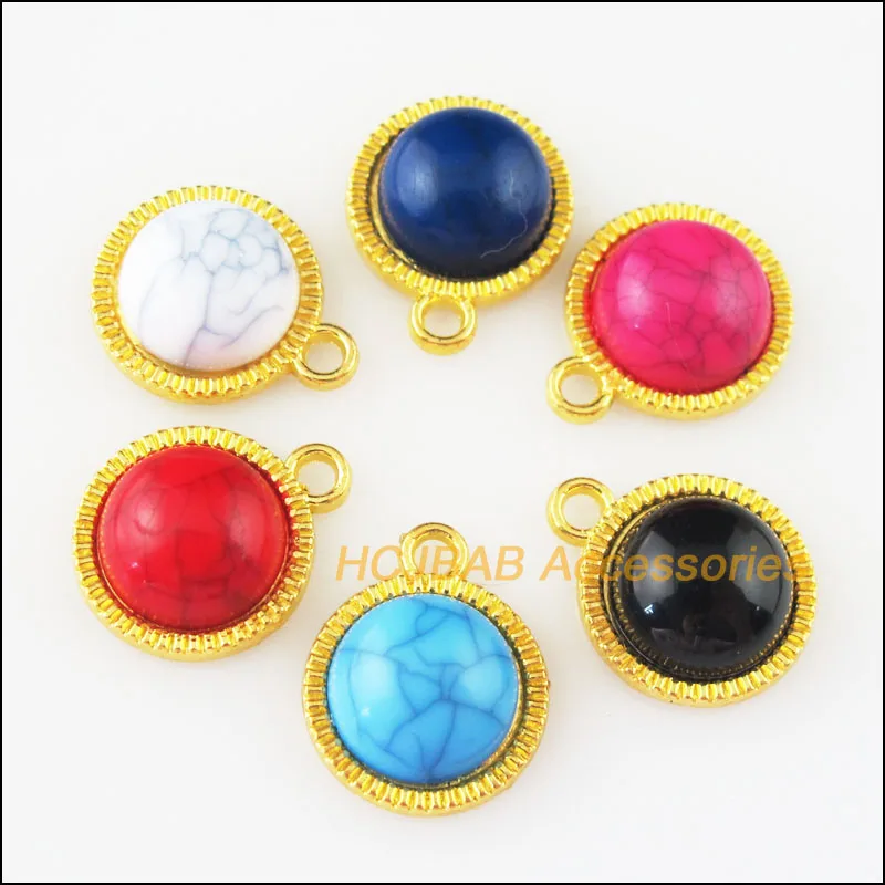 

18Pcs Gold Color Round Mixed Acrylic Flower Charms Pendants 12.5x15.5mm