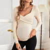 Women Maternity Breastfeeding Tee Nursing Tops Solid Long Sleeve T-shirt Plus Size S-XL Maternity Clothing Tees 2