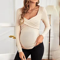 Women Maternity Breastfeeding Tee Nursing Tops Solid Long Sleeve T-shirt Plus Size S-XL Maternity Clothing Tees 2