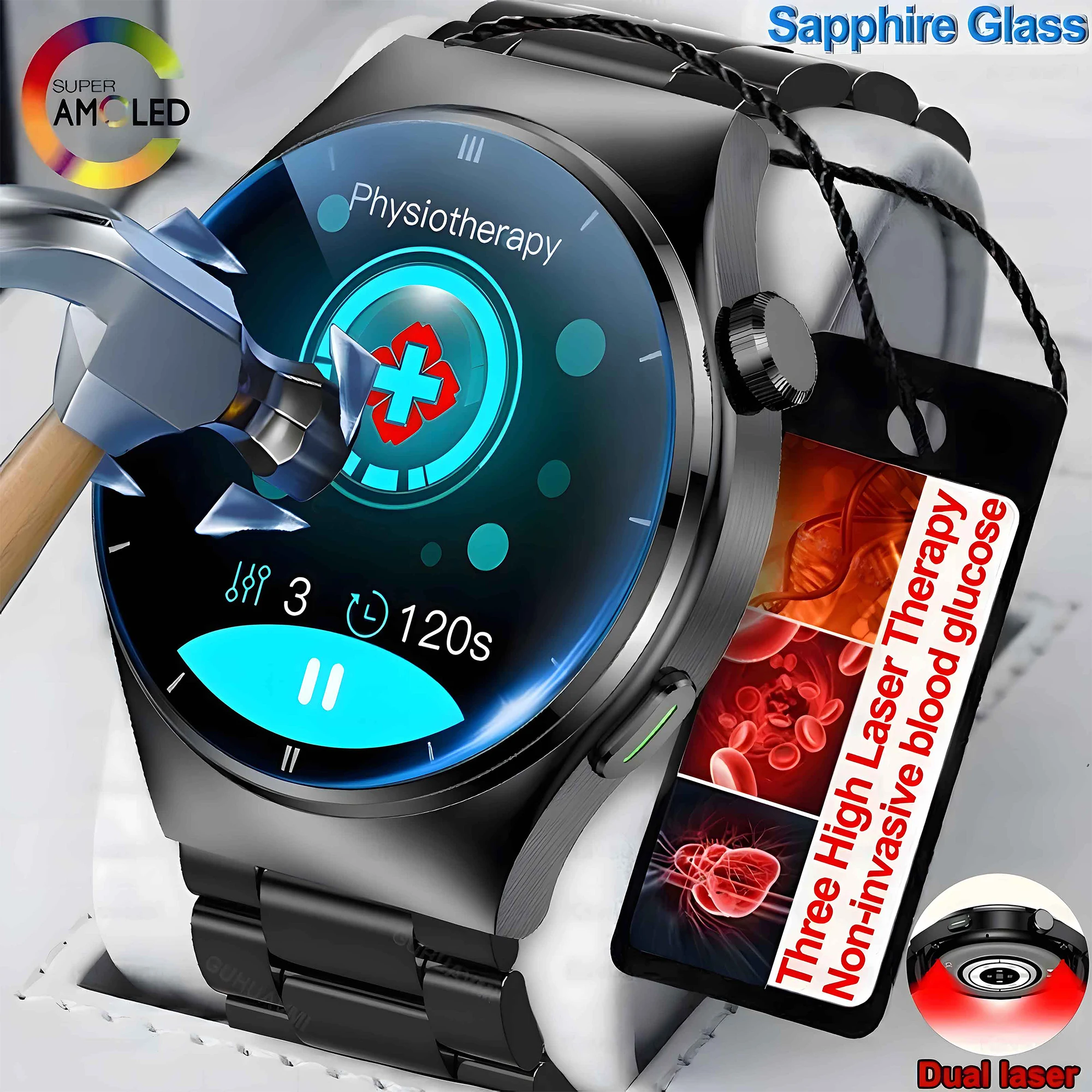 Medical Grade Blood Lipid Acido Urico Ecg + Ppg Bluetooth Call Smart Watch Blood Glucose Men Amoled Full Touch Screen Smart Watches