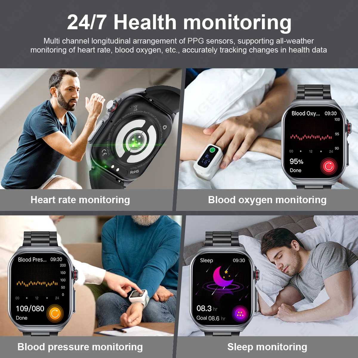 LIGE AMOLED Smart Watch ET585 Men ECG Blood Compositoin Health Monitoring Bluetooth Call Women Sports Fitness Tracker Smartwatch 4
