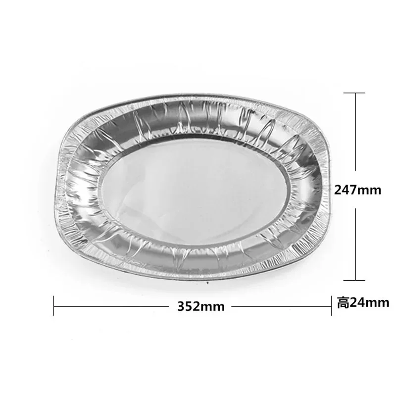 10pcs Disposable Oval Serving Plates Aluminium Foil Tray Serving Dishes Tableware for Catering BBQ Banquet Party