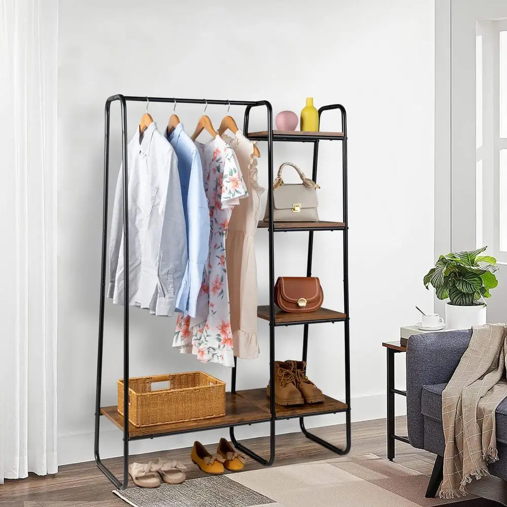 

59" High Metal Clothes Closet Organizers Hanger Steel Garment Rack w/ Shelf Rod