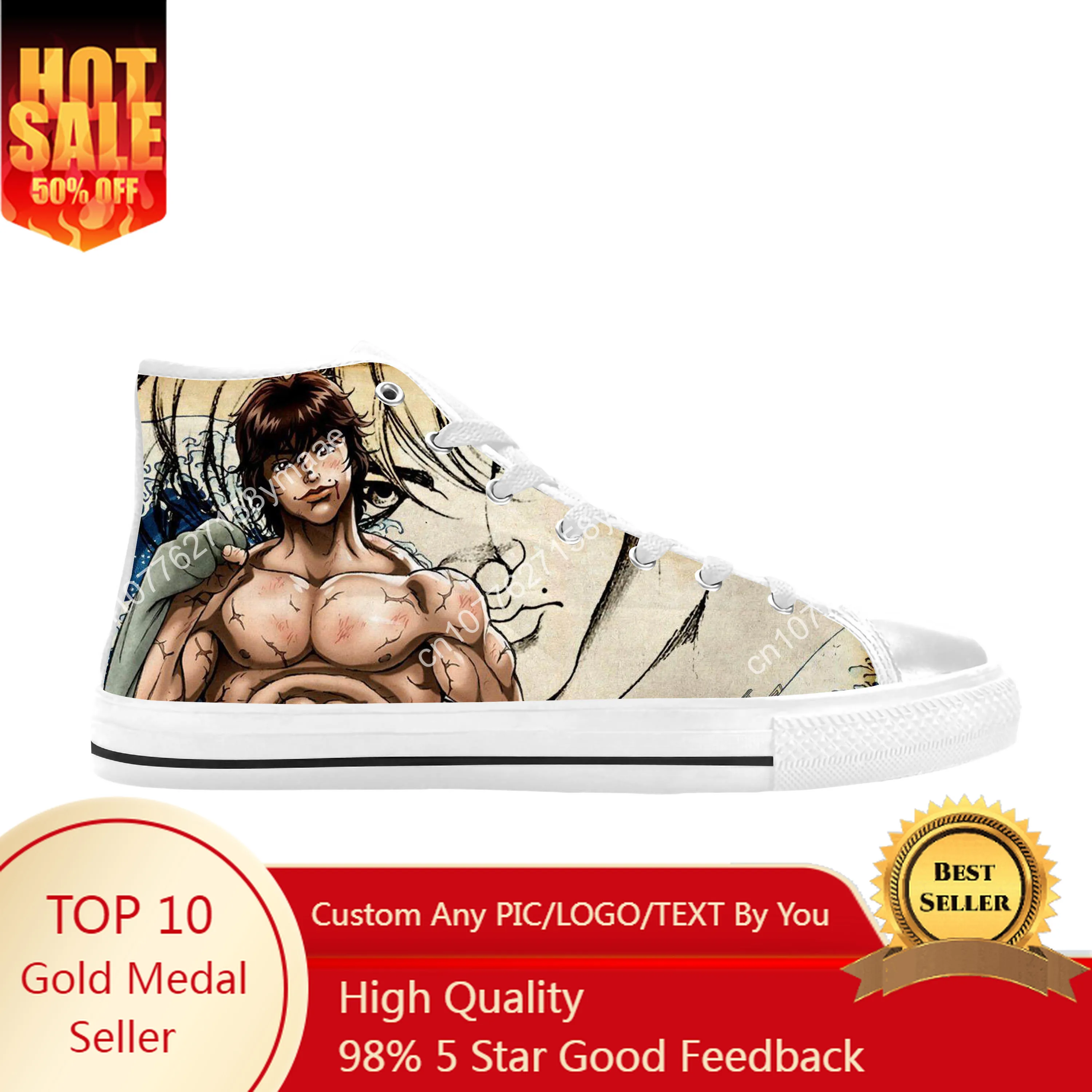

Japanese Anime Manga Baki Hanma Baki The Grappler Casual Cloth Shoes High Top Comfortable Breathable 3D Print Men Women Sneakers