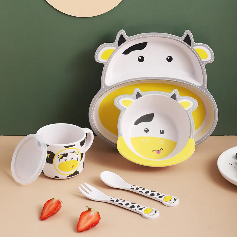 Kids Cups Set Natural Bamboo Fiber Baby Cup Toddler Water Suit Cartoon Animal Cute Creative Children Cup Daily Use Cups baby tableware set baby drinking cup