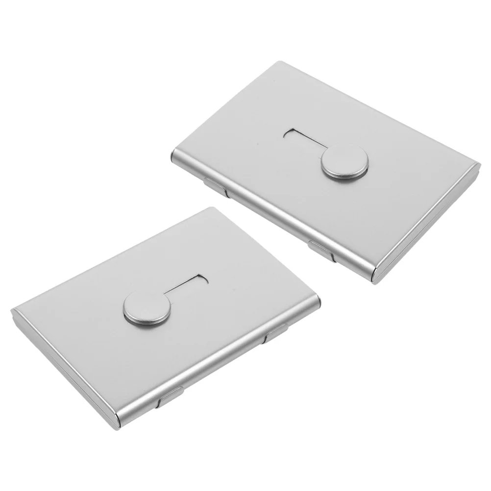 

2 Pcs Card Storage Box Tiny Organizer Business Holder Credit Cards Aluminum Alloy