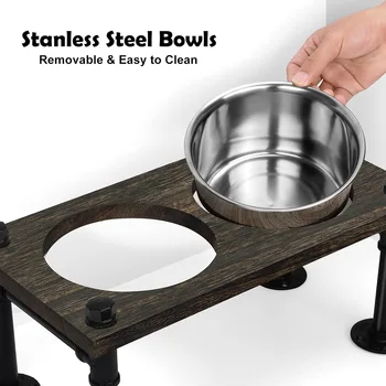 Raised Dog Bowl Stand for Large Dogs | 2 Stainless Bowls & Waterproof Wood Base | Rustic Brown & Durable 2