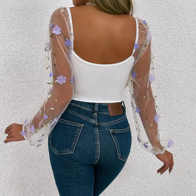 Blusa H&m Camicetta Maglia Trasparente Con Fiori Abbigliamento