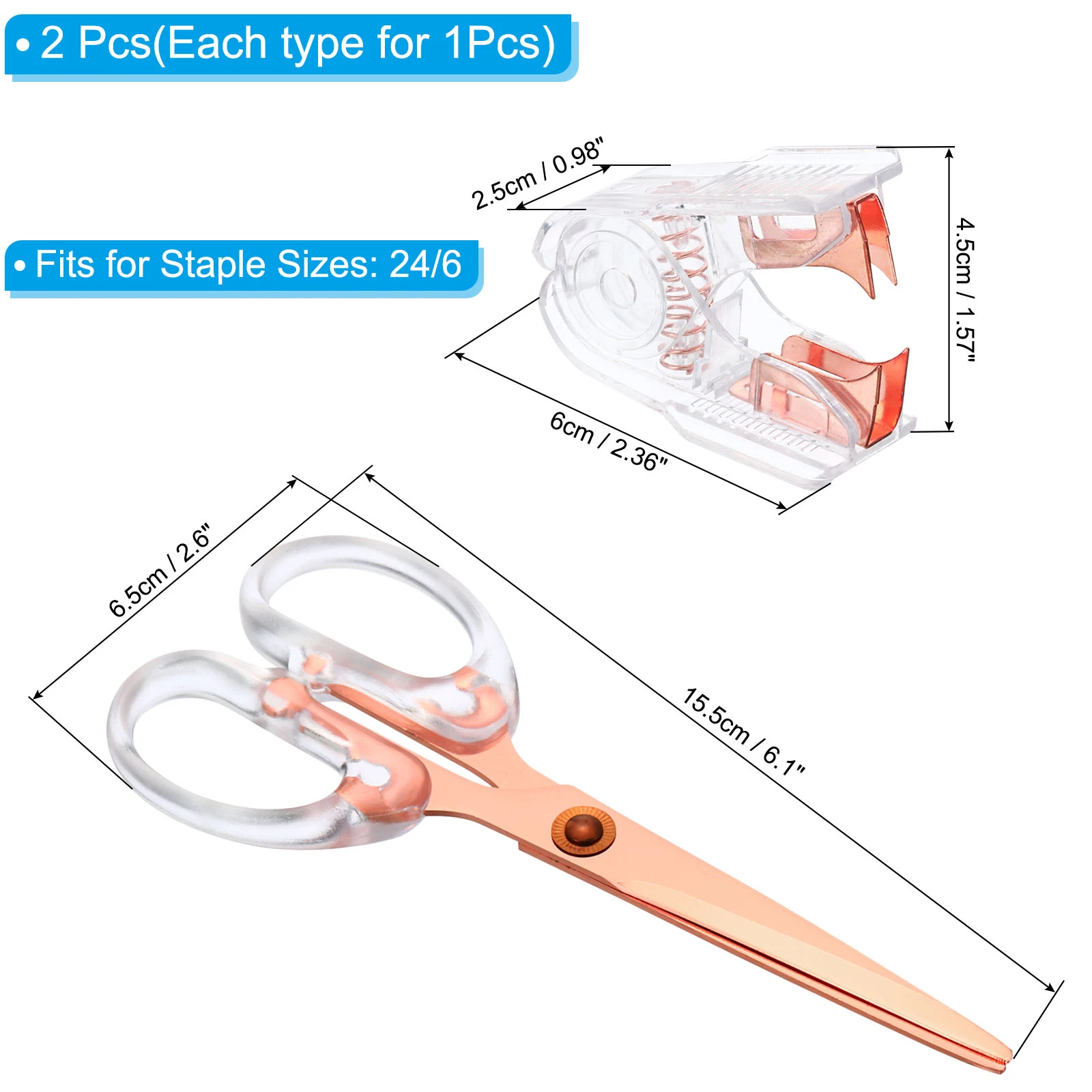 Rose Gold Scissors and Stapler Set - Scissors and Stapler with 1000  Staples, Luxury Set of Rose Gold Office Supplies & Desk Accessories 