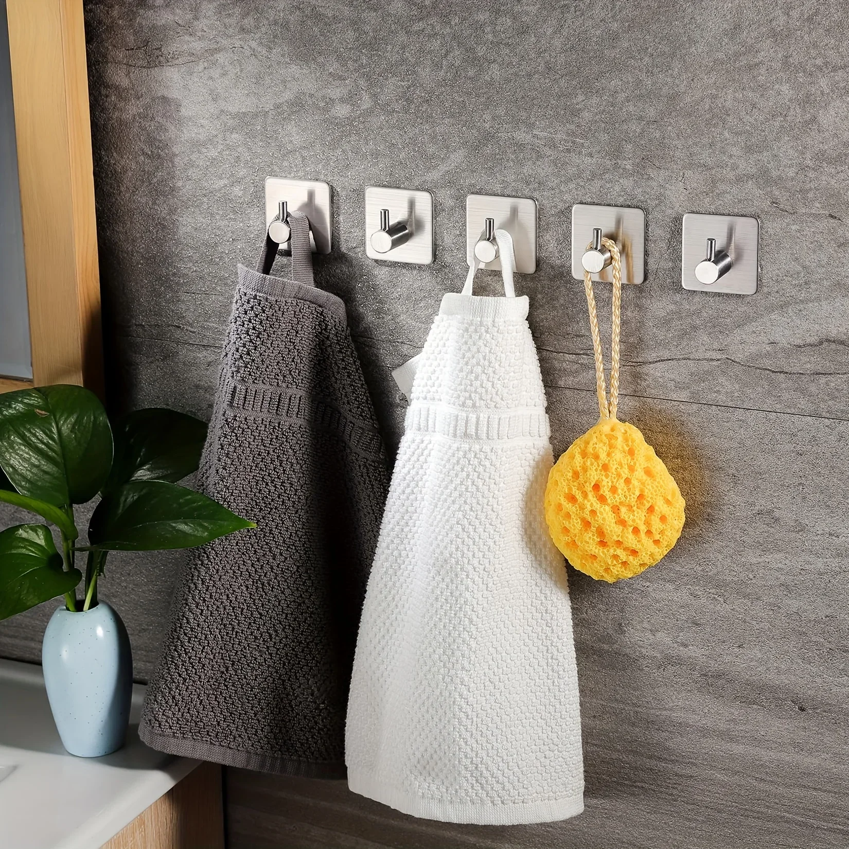 Stainless Steel Hook Adhesive Hooks Towel Hook Wall Clothes Hook Kitchen Hook Wall Hanger 4pcs Self-Adhesive Towel Hooks 304 Stainless Steel Stick-On Wall Hooks Home Coat Robe Bathroom Organization Accessories