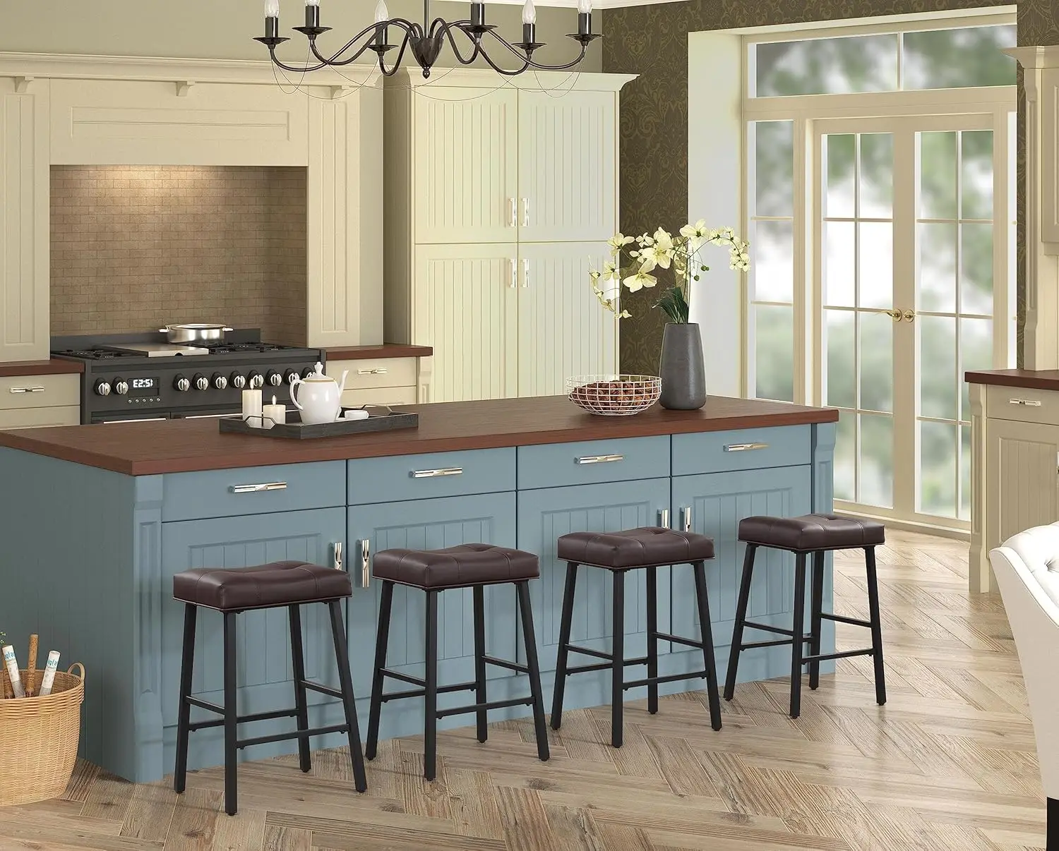 Bar Stools Set of 2 Kitchen Counter Height Saddle Bar Stools with Faux Leather Seat Padding Breakfast Kitchen Stools for Kitchen 2