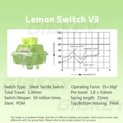 Silent Peach & Mute Lemon Mechanical Keyboard Switches - Lubed Linear & Tactile 5-Pin Hot-Swap PA66 POM - 110pcs (Silent Lemon V3)