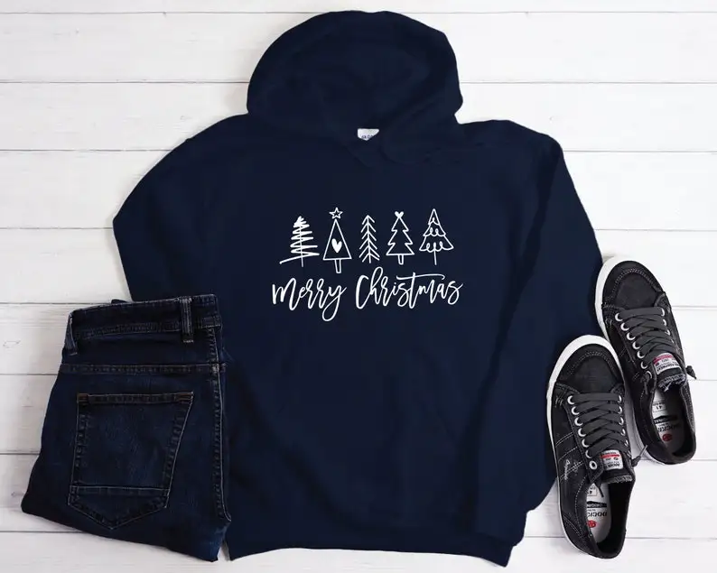 

Merry Christmas Tree Cute Christma Hooded Sweatshirt Christmas Hoodie Women's Gift Holiday Sweatshirt