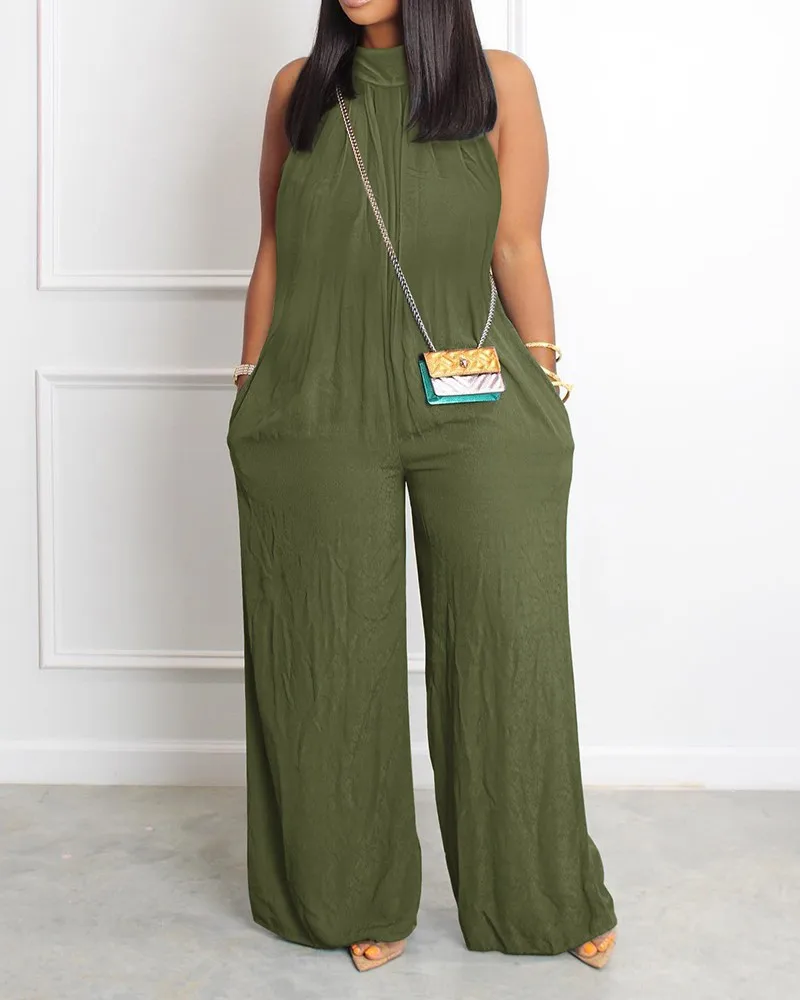 Loose Ladies Onesie Bodysuit Casual Female Women Sleeveless One-Piece Wide Leg Romper Overalls Jumpsuit Streetwear Plus Size 2