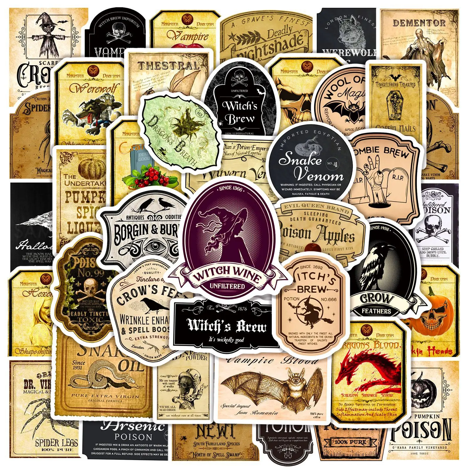 

50Pcs Halloween Stickers Potion Bottle Label Travel Junk Journal Craft Paper DIY Scrapbooking Diary Album Phone Sticker