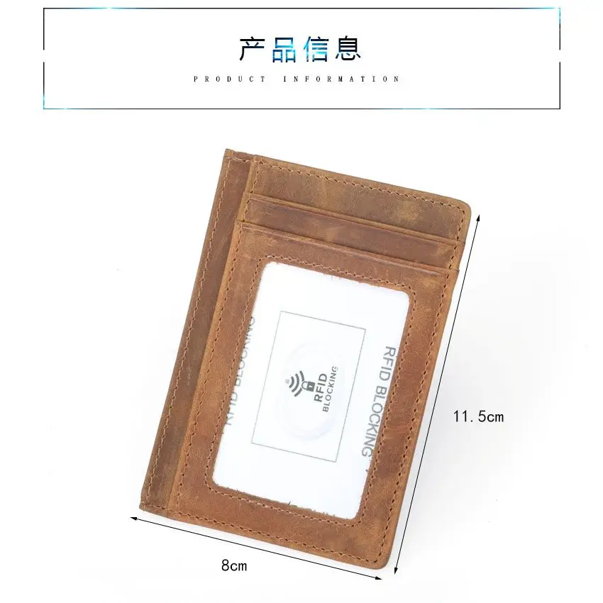 100% Genuine Cow Leather Card Holder Men Women Bank ID Card Holder Case RFID Blocking Vintage Pocket Wallet