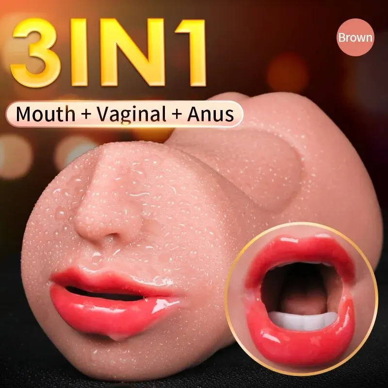 3 IN 1 Sex Toys Masturbation For Men Deep Throat Artificial Real Pussy Oral Male MasturbatorBlowjob Realistic Rubber Vagina — view 2
