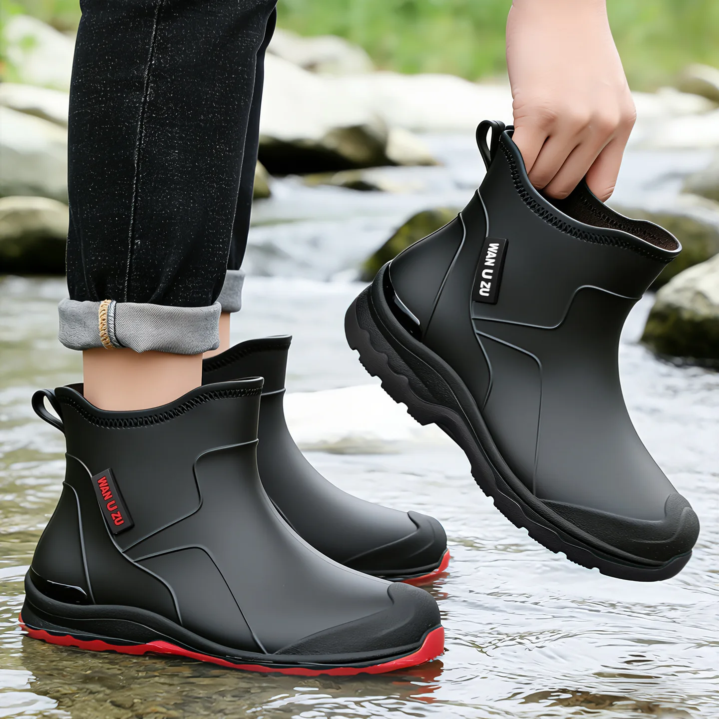 Bottes pluie courtes homme doublure polaire anti-dérapantes pour pêche et récolte fruits de mer