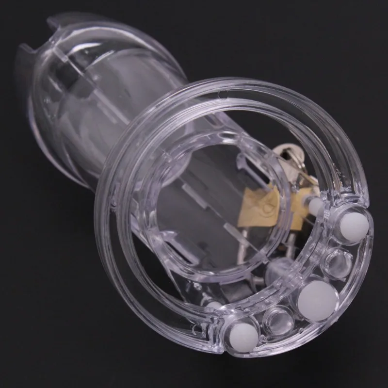 Penis Chastity Cage Plastic Locking Cock Cage with 5 Sizes Penis Rings BDSM Adult Sex Toy