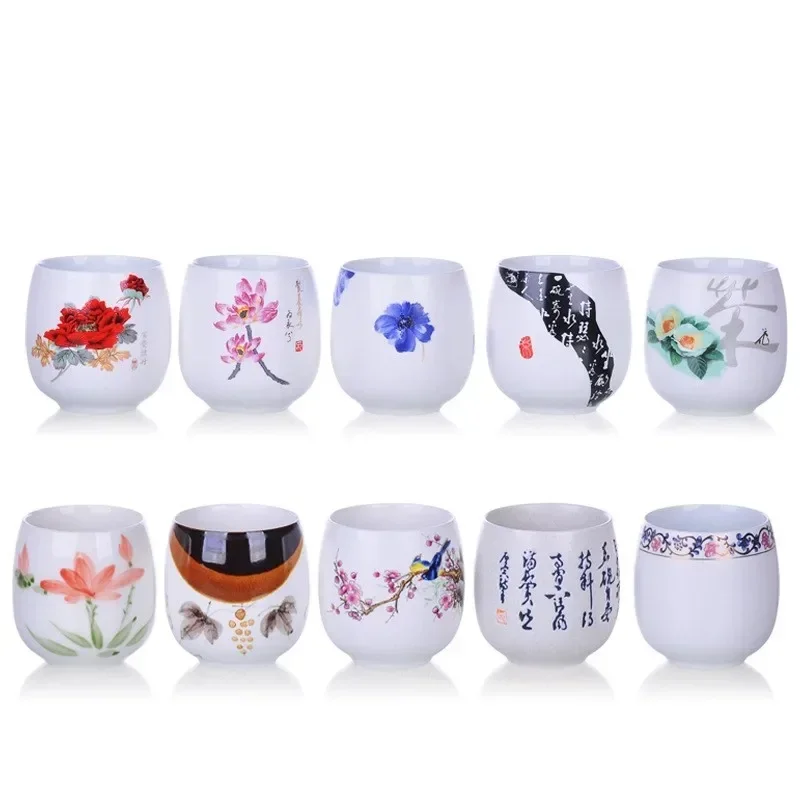 Tea Cup, 1pcs/3pcs China Ceramic Tea Cup White Porcelain Kung Fu Cups Pottery With Handle Drinkware Wine Coffee Mug Teacup