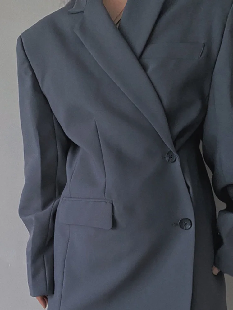 BZVW Fashion Women Blazer Notched Collar Loose Single Metal Button Long Sleeve Solid Color Suit Jackets Summer 2023 New Trend